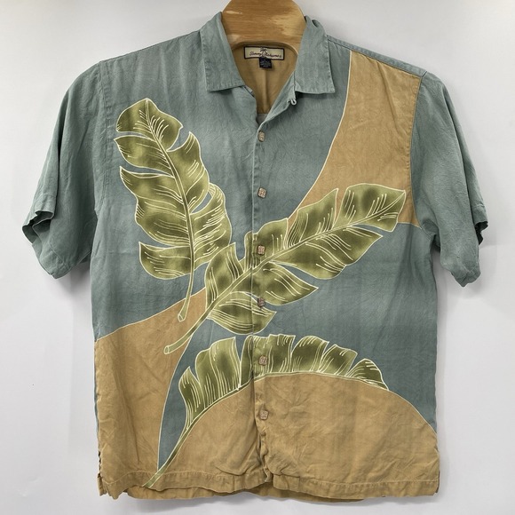Tommy Bahama Other - Tommy Bahama Men's L Silk Green Tan Tropical Short Sleeve Button Front Shirt